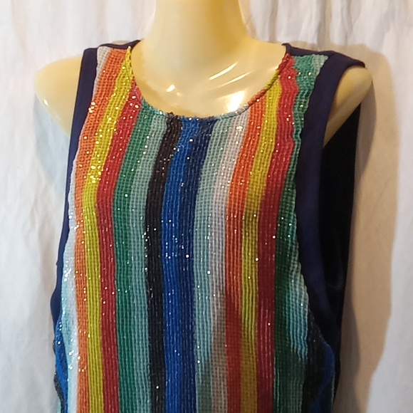 Eva Frano Womens Small Top Coconinno Rainbow Sequin Stripe - Picture 4 of 8